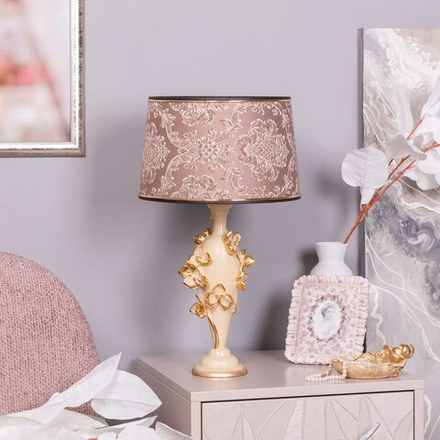 Настольная лампа Орхидея Лира Айвори с абажуром Тюссо Vatican (Ватикан) Корица