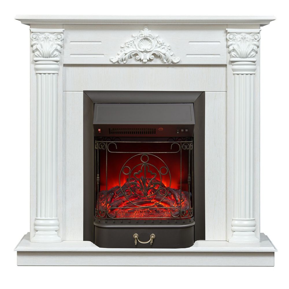 Электрокамин RealFlame Stefania WT белое золото с очагом Majestic Lux Black