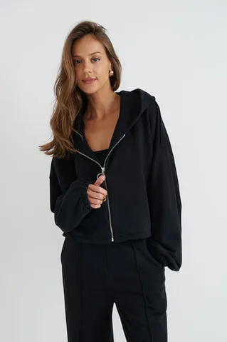 Укороченное худи на молнии черного цвета