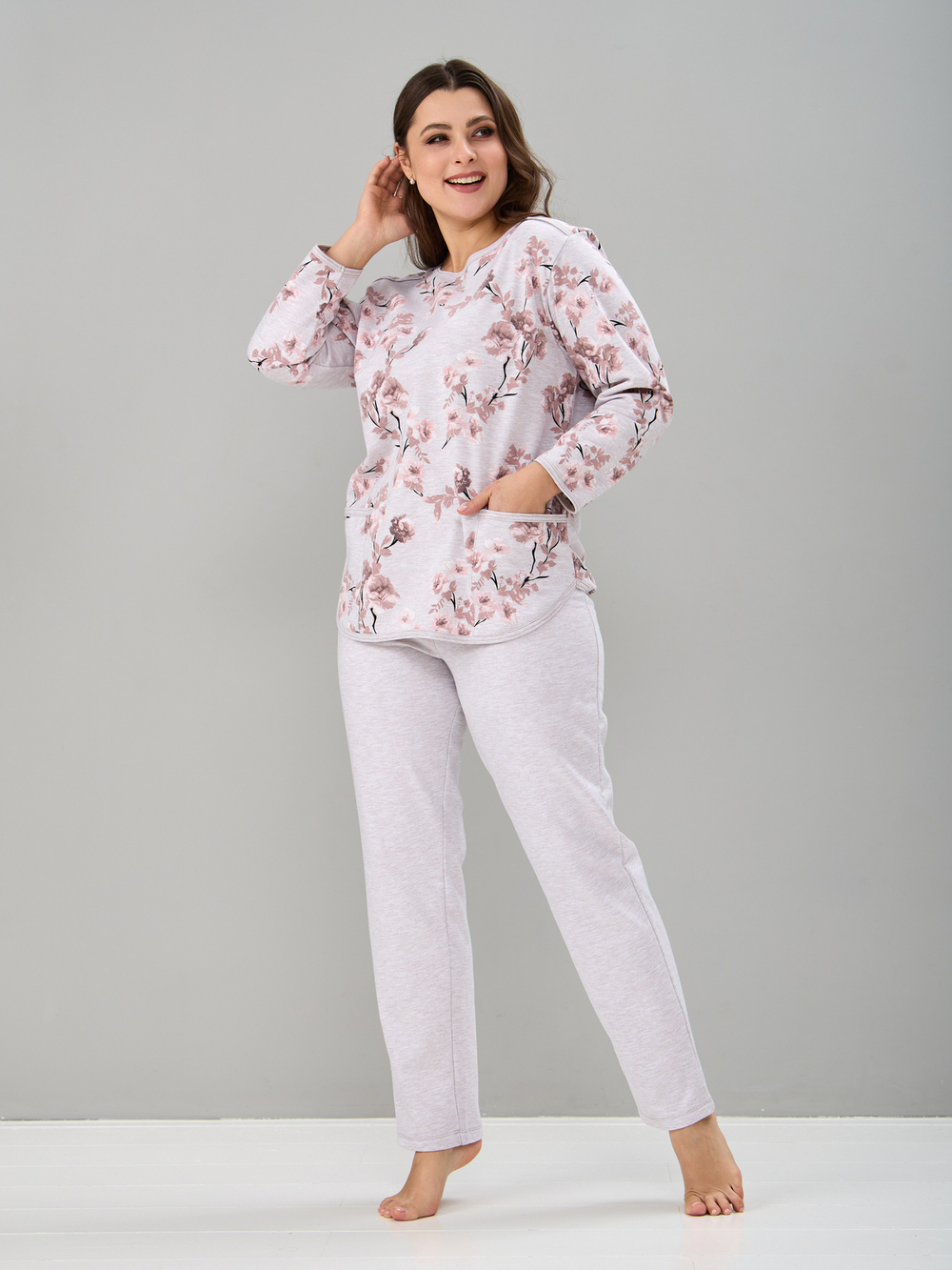 Костюм с брюками КБ-71/бежмеланж-кофецветы