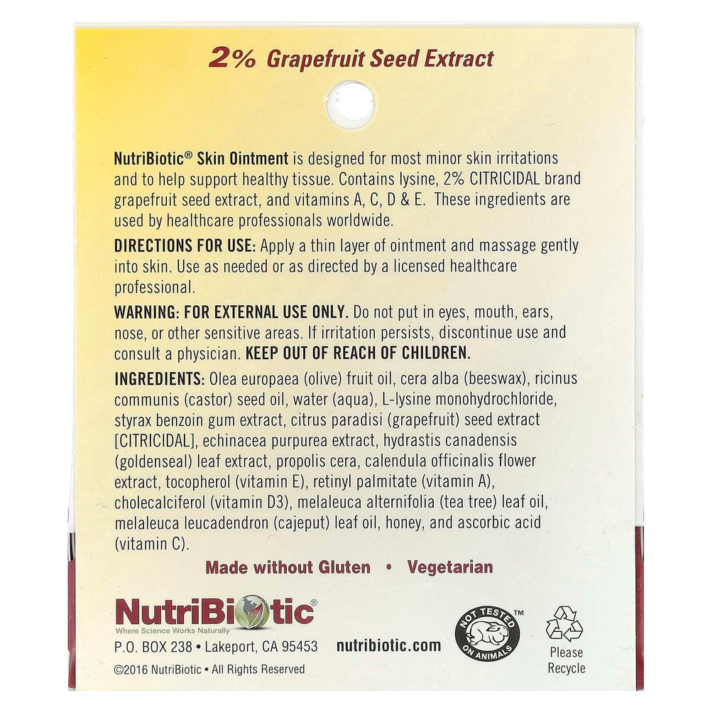 NutriBiotic, Мазь для кожи, 2 % экстракта семян грейпфрута и лизина, 0,5 жидкой унции (15 мл)