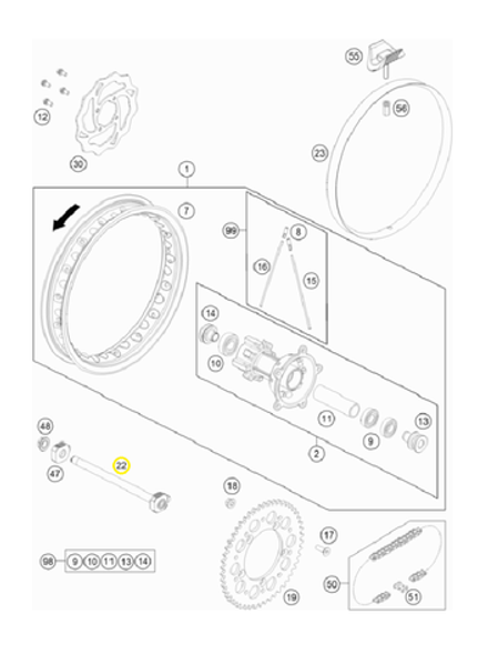 Ось заднего колеса KTM SX 65, Husqvarna TC 65