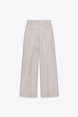 ZARA БРЮКИ WIDE-LEG С ОТДЕЛКОЙ — ZW COLLECTION, БЕЖЕВЫЙ