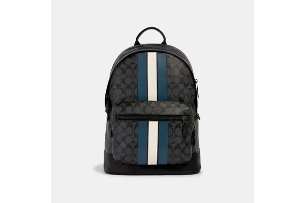 Рюкзак Coach West Backpack In Signature Canvas With Varsity Stripe - Gunmetal/Charcoal/Denim/Chalk