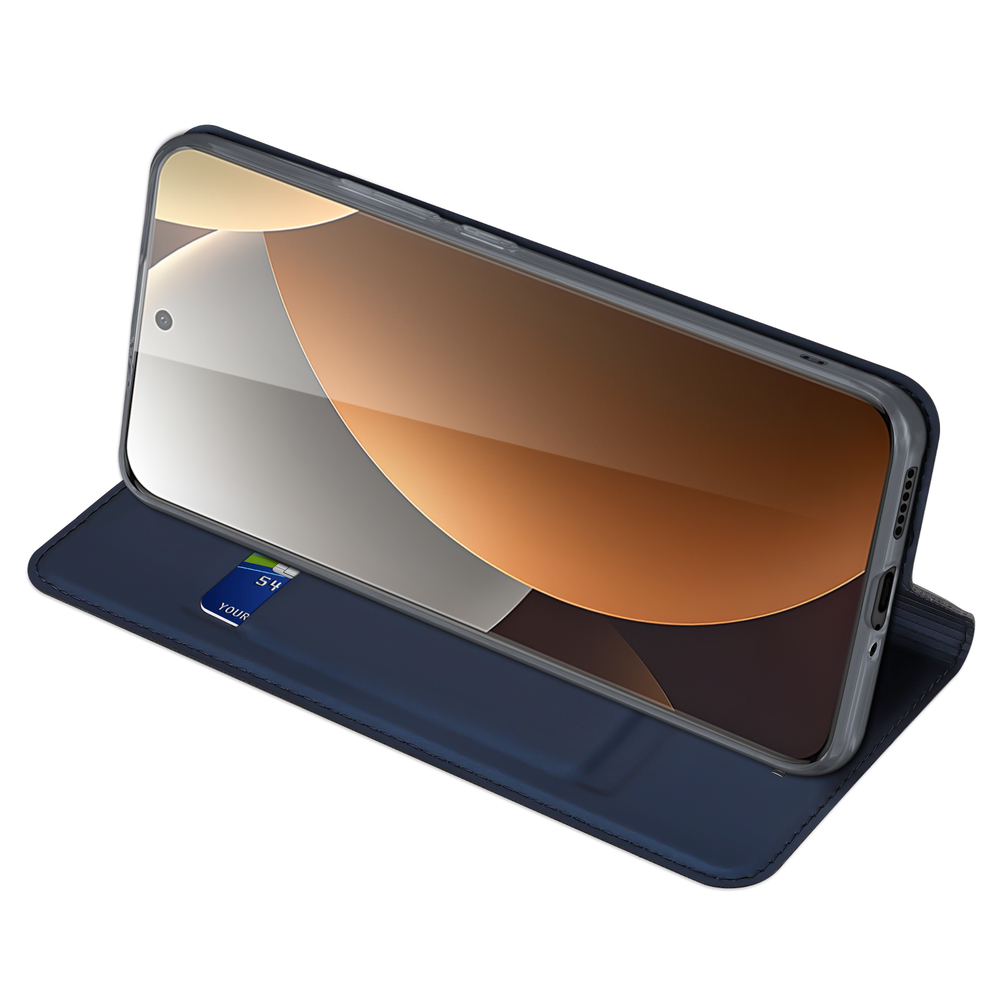 Чехол книжка из кожи синего цвета для Xiaomi Redmi Note 15 Pro Plus 5G и Poco M8 Pro 5G, серия Skin Pro Series от Dux Ducis