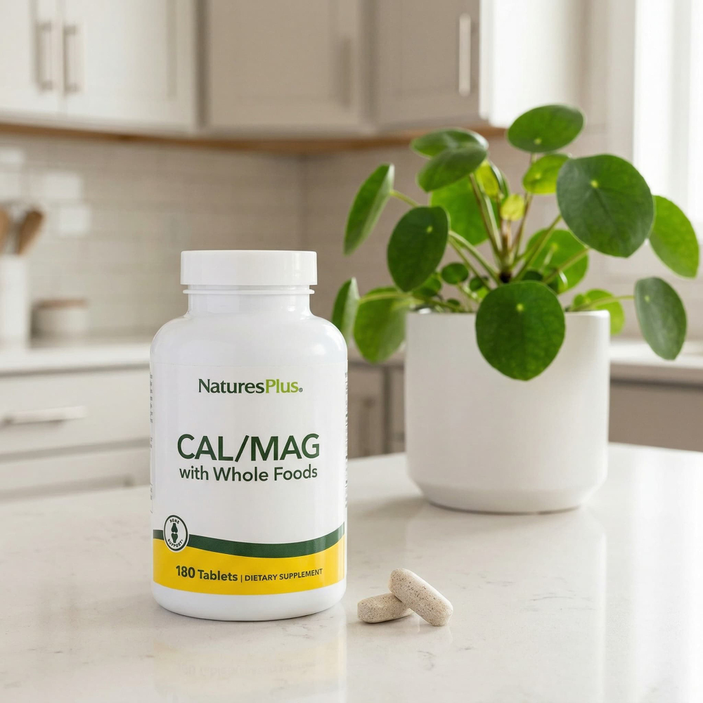 NaturesPlus, кальций и магний с цельнопищевыми ингредиентами, 180 таблеток