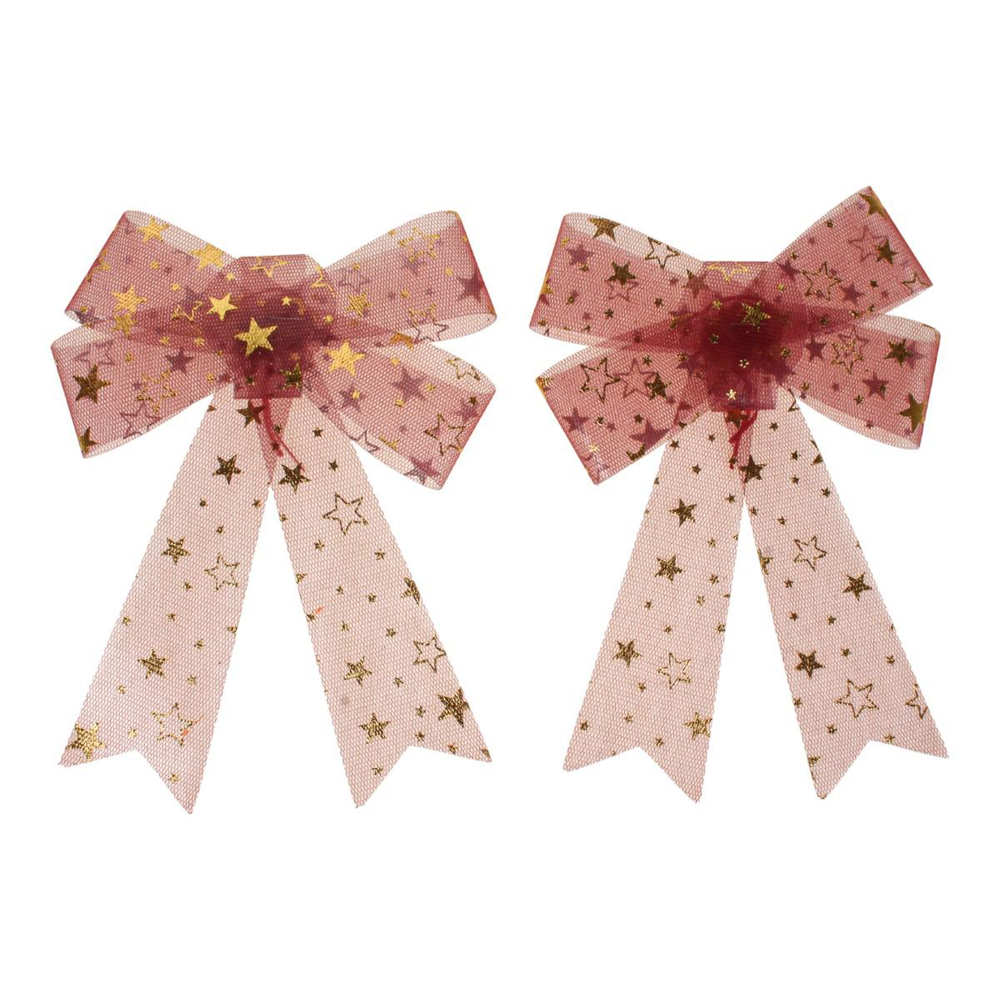 Бант на ёлку "Звёздный день" 14*18 см (набор 2 шт), Красный (Серпантин)