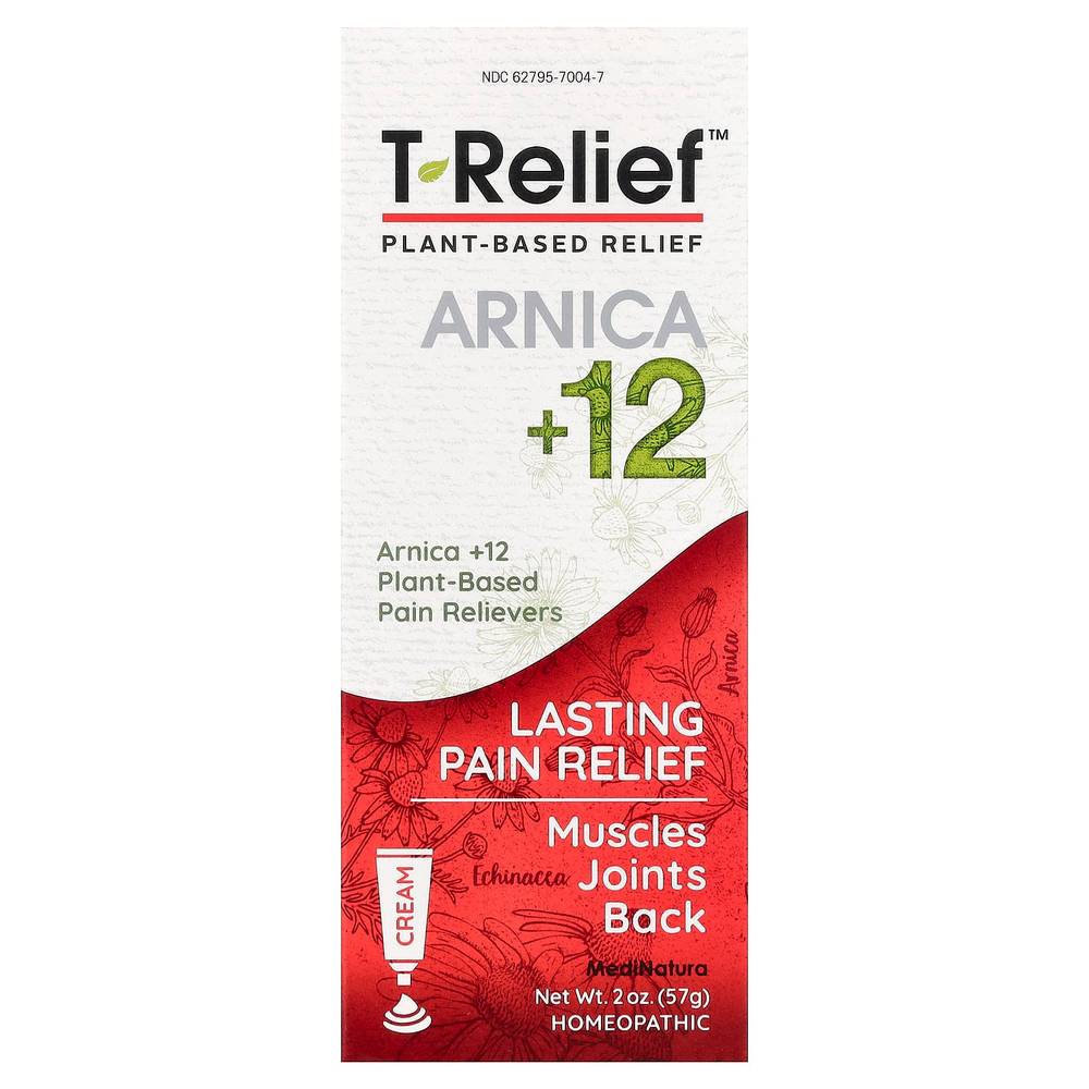 MediNatura, T-Relief™, арника +12, растительный крем для облегчения симптомов, 57 г (2 унции)