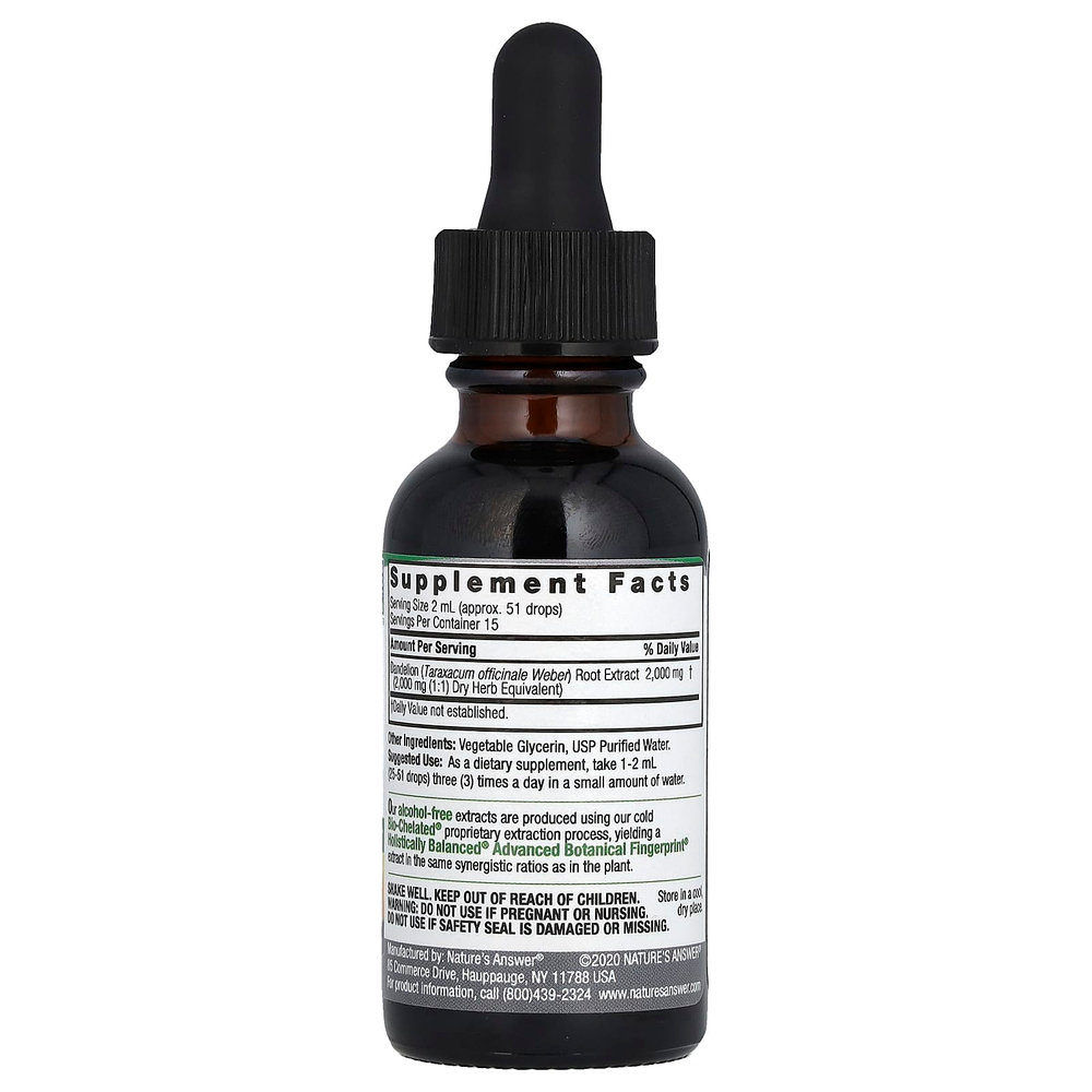 Nature's Answer, жидкий экстракт, корень одуванчика, без спирта, 2000 мг, 30 мл (1 жидк. унция)