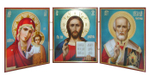 Складень трехстворчатый деревянный "Пресвятая Богородица, Господь Вседержитель, свт. Николай Чудотворец" 11х13