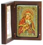 Икона Пресвятой Богородицы "Взыграние младенца" 15х10см на натуральном дереве в подарочной коробке
