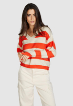 Джемпер вырез V Marc Aurel 81992 оранжевый с бежевым полоса