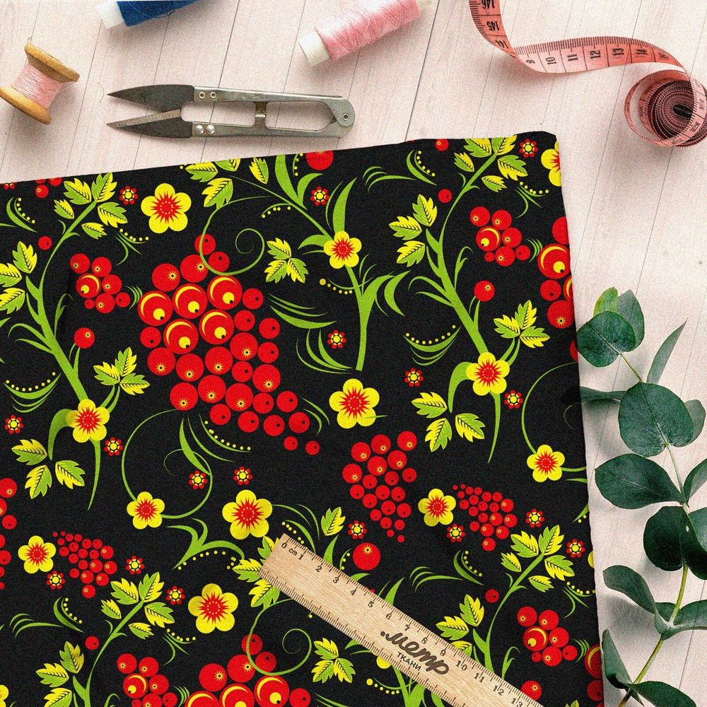 Ткань дюспо русская роспись хохлома