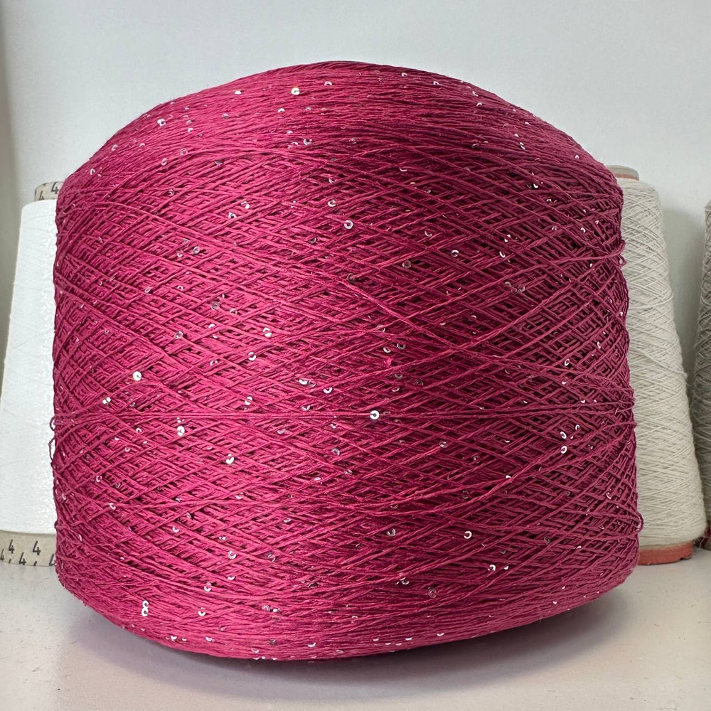 LINETTE PAILLETES - 80% лен, 20% п/а, микропайетки 2мм, ; 450м\100гр; цвет: малиновый смузи, пайетки серебро MP