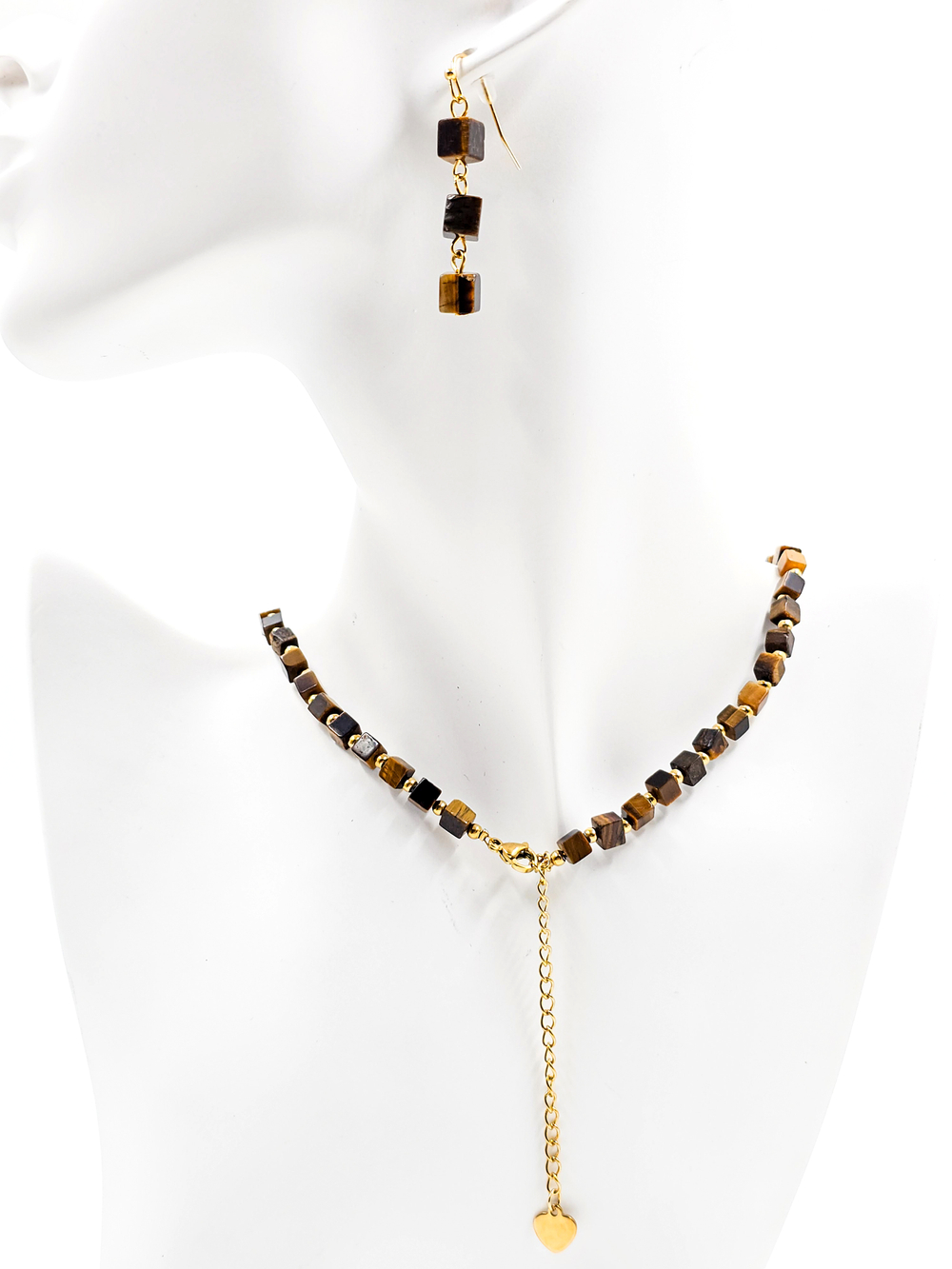 Чокер браслет серьги из камня тигровый глаз