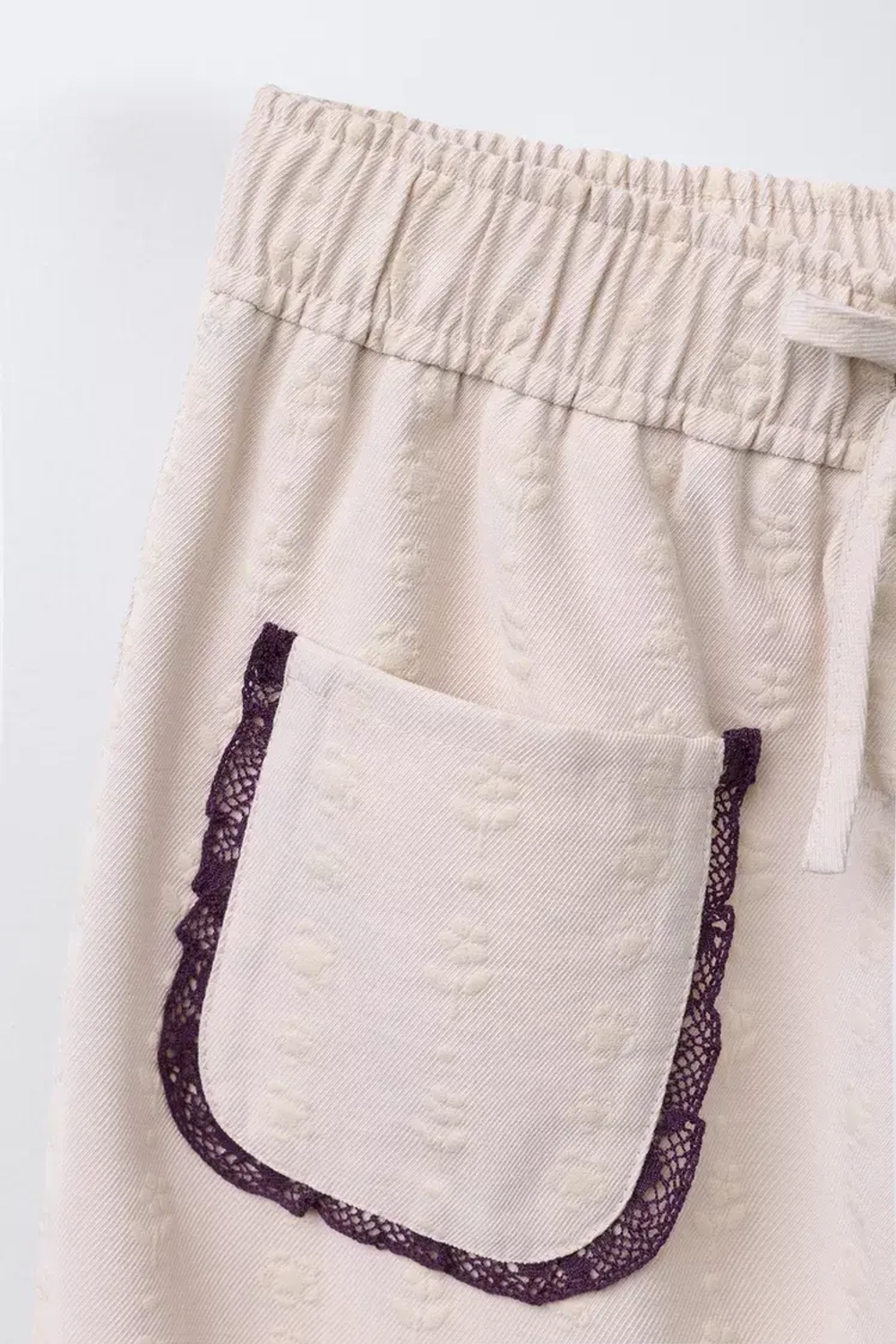 ZARA ПРЯМЫЕ БРЮКИ С ЦВЕТОЧНЫМ ПРИНТОМ И КРУЖЕВНОЙ ОТДЕЛКОЙ, БЕЖЕВЫЙ