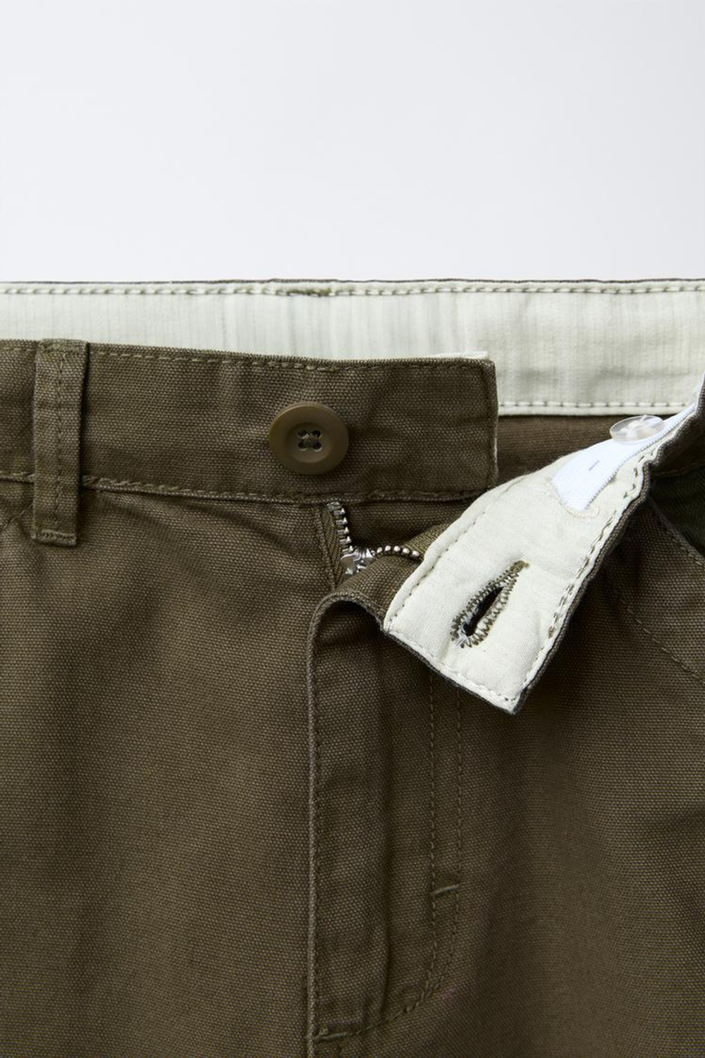 ZARA ПРЯМЫЕ БРЮКИ С НАШИВКАМИ, ТЕМНЫЙ ХАКИ