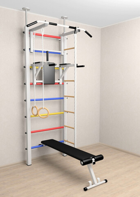 Шведская стенка Sv Sport враспор (Турник стандарт/Брусья/Скамья/Канат/Кольца/Лестница)