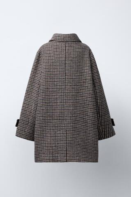 ZARA ДЛИННОЕ ПАЛЬТО В КЛЕТКУ ИЗ СМЕСОВОЙ ШЕРСТИ, КОРИЧНЕВЫЙ