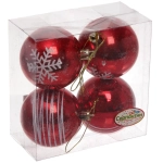 Новогодние шары 6 см (набор 4 шт) «Снежные нити», красный/белый