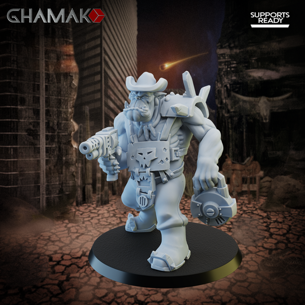 Orks Greenskins Boyz Западный орк №5 с пистолетом и миной миниатюра для dnd, днд, pathfinder, фентези, Настольная игра, НРИ, Варгейм, РПГ