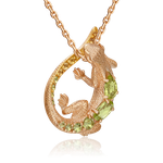 Подвеска «Ящерица» из красного золота с хризолитами и цитринами
