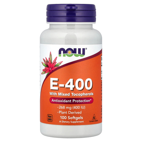 NOW Foods, E-400 со смешанными токоферолами, 268 мг (400 МЕ), 100 мягких таблеток