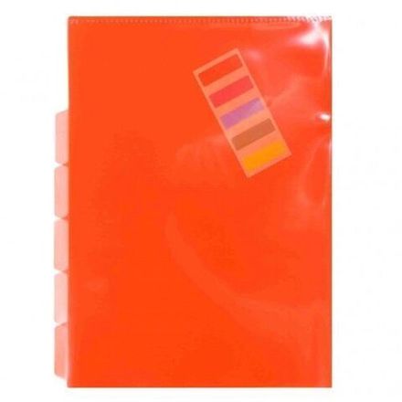 Папка-уголок на 5 отделений Бюрократ, 150мкм, прозрачная, красная