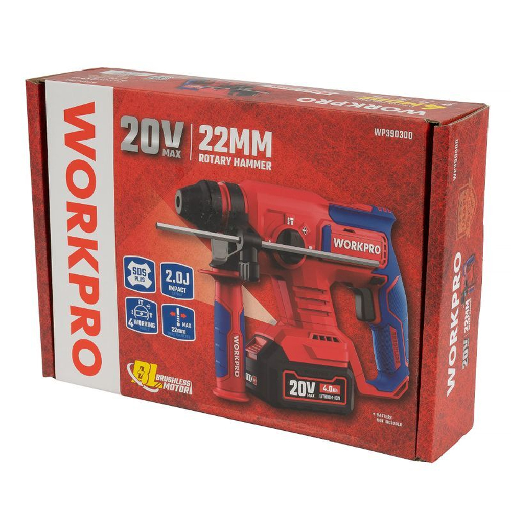 Перфоратор аккумуляторный бесщеточный Workpro 20 В без акб