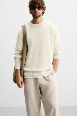 ZARA БРЮКИ ИЗ СМЕСОВОГО ЛИОЦЕЛЛА, БЕЖЕВЫЙ