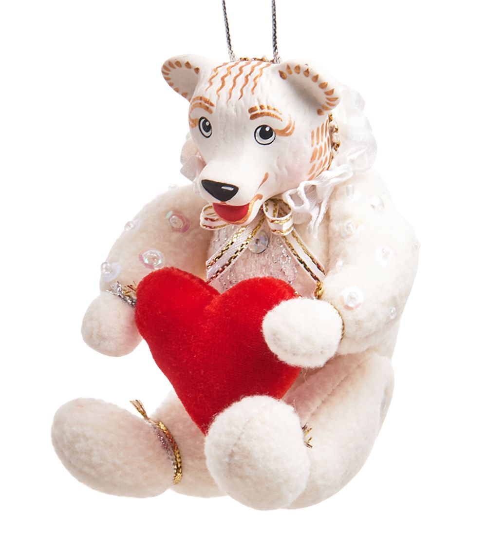 РусКукла RK-878 Кукла подвесная «Белый медвежонок с сердечком»