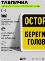Табличка для обеспечения безопасности "Осторожно, берегите голову", для офиса, по охране труда для предприятия, организаций, 40х30 см, Silver Plane x Айдентика Технолоджи