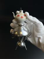 Ёлочная игрушка редкая Самовар с чайником, стекло, 16.5 см, подвесная, Ленинградское производство Игрушка, ручная роспись, винтаж СССР 1960-1980 гг