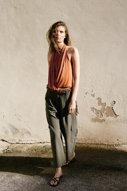 ZARA РЕМЕНЬ С ДЕРЕВЯННЫМИ ШАРИКАМИ, КОРИЧНЕВЫЙ