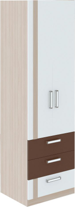 Шкаф для одежды распашной с полками и ящиками Ясень шимо светлый/Белый/Арабика 120х51х200 см