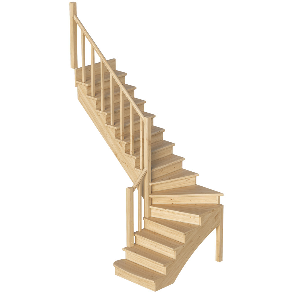 Лестница на второй этаж К-001м/2 Левая c подступенками под покраску