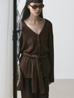 Massimo Dutti Кардиган с деталью на поясе, шоколадный