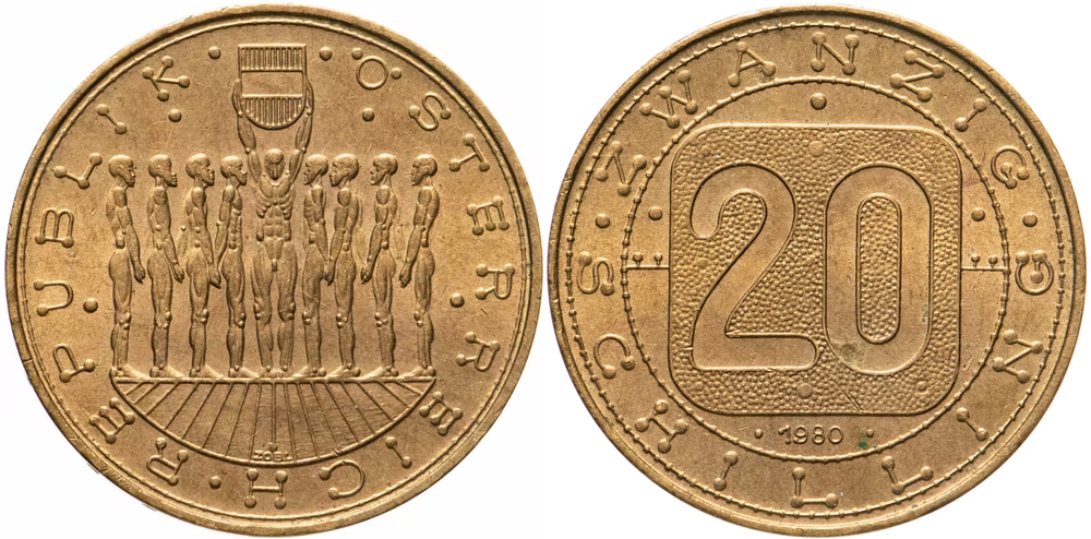 Австрия 20 шиллингов, 1980 Девять провинций Австрии aUNC