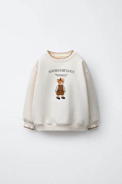 ZARA ТОЛСТОВКА С ПРИНТОМ, ЭКРЮ