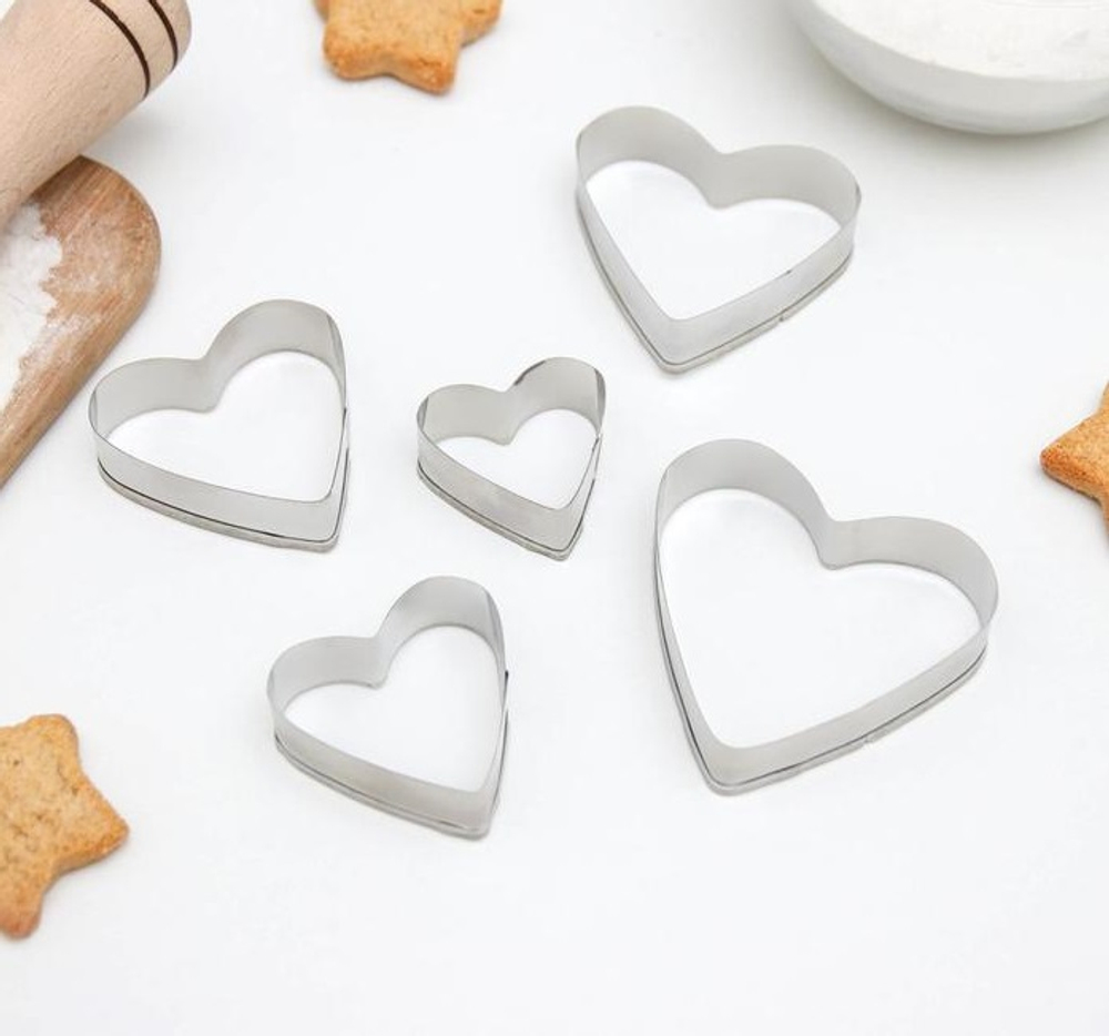 Набор форм для вырезания печенья «Сердечко», 5 шт