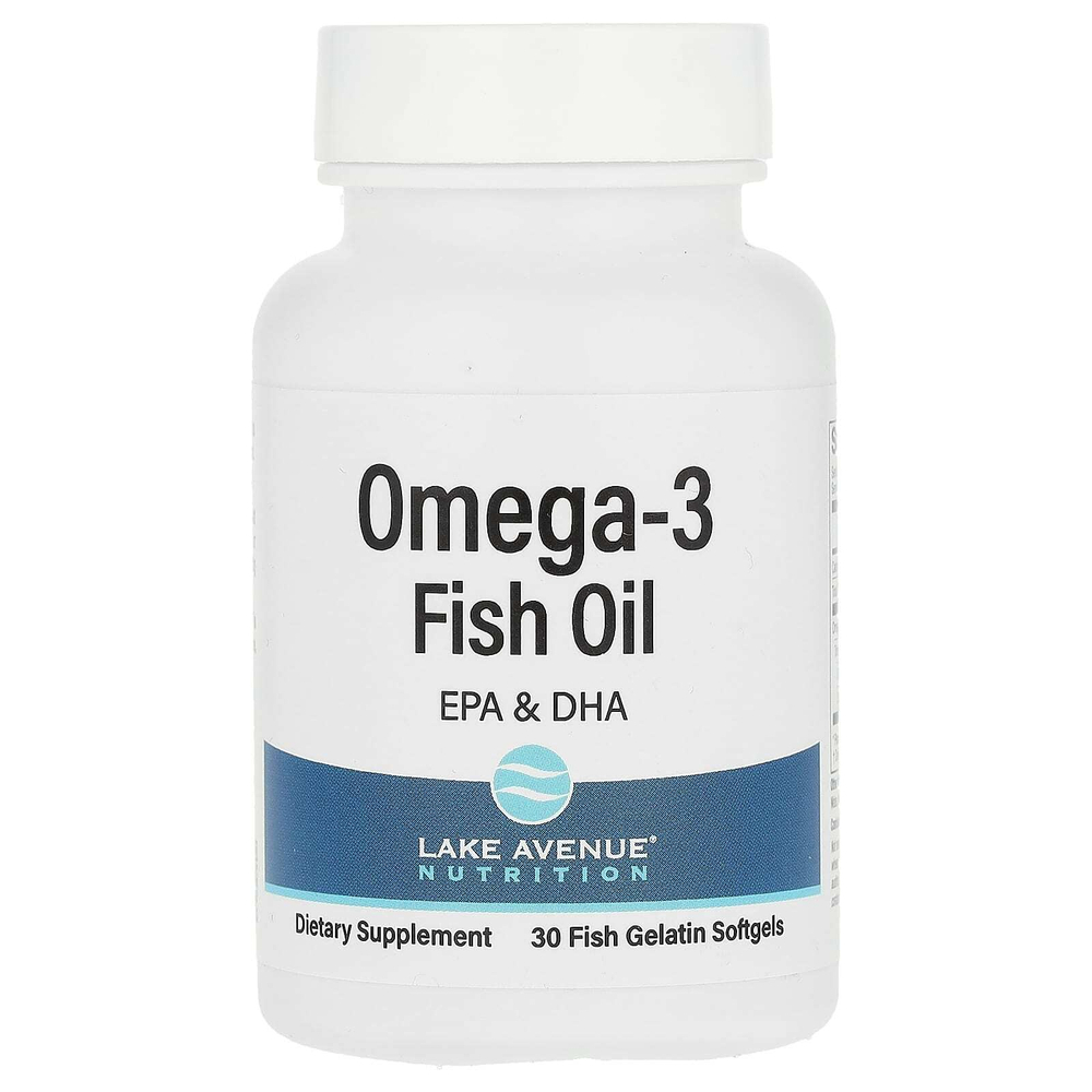 Lake Avenue Nutrition, рыбий жир с омега-3, 30 капсул из рыбьего желатина (1250 мг в 1 капсуле)