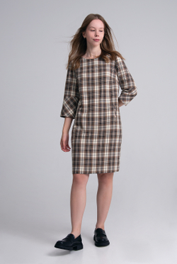Платье женское 1390Аг, клетка беж #406Кбе051390Аг