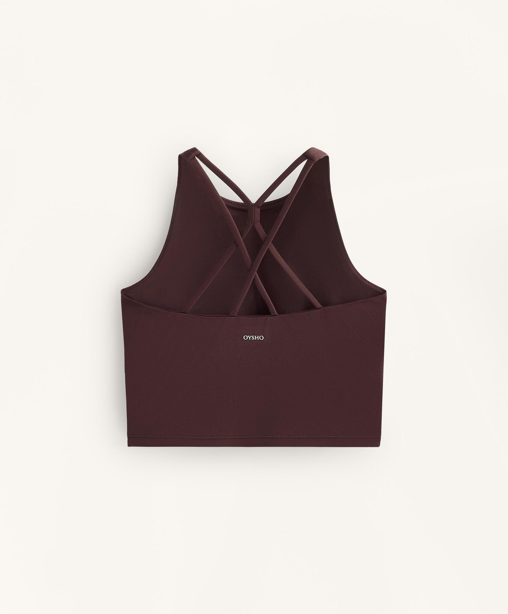 Oysho Майка Comfortlux с чашками и полосками на спине, шоколадный