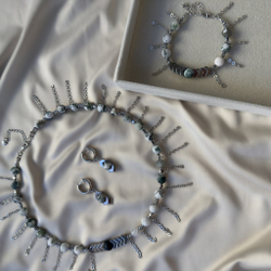 Комплект "Энергия ветра" с моховым агатом и цепочками