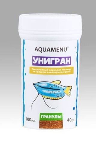 Aquamenu "Унигран" корм для ежедневного кормления большинства видов аквариумных рыб 100 мл