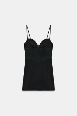 ZARA КОМБИНИРОВАННОЕ ПЛАТЬЕ-КОРСЕТ, ЧЕРНЫЙ