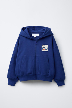 ZARA ХУДИ С ЗАСТЕЖКОЙ-МОЛНИЕЙ И НАШИВКОЙ, СИНИЙ
