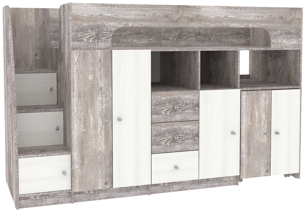 Кровать-чердак КарИВи Астра 11 Бетон Белое Дерево