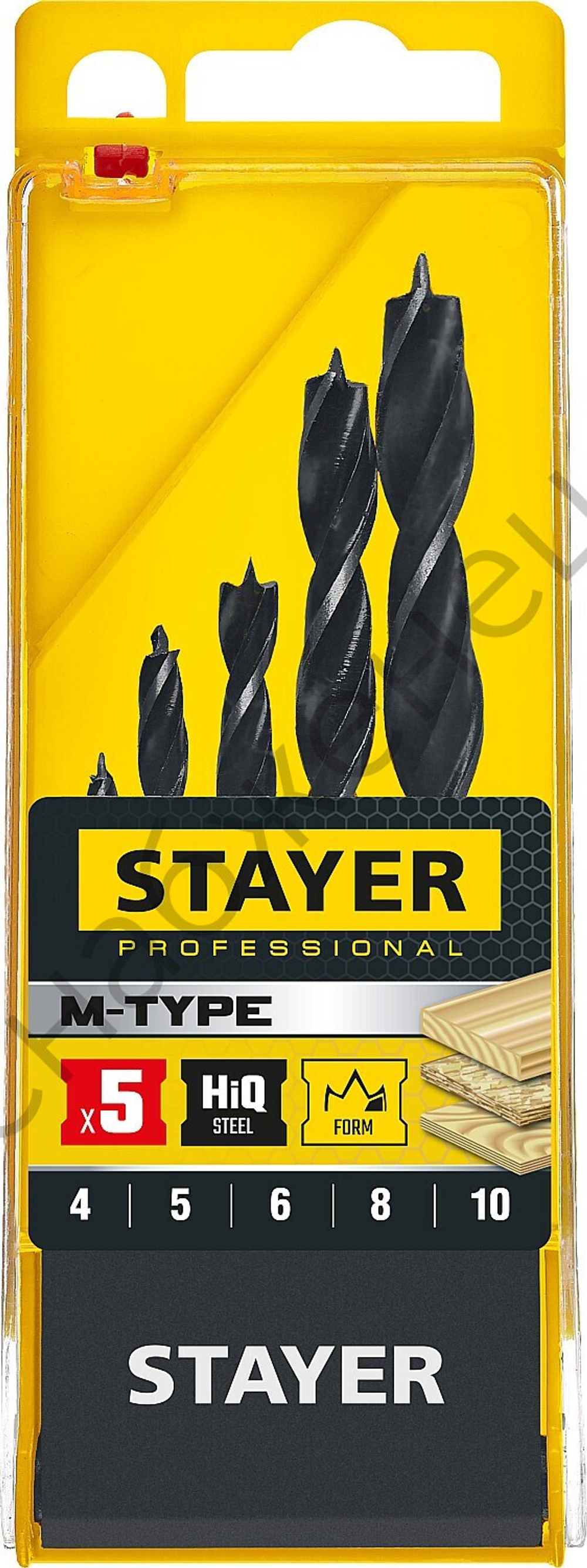 STAYER ″M-type″ 5 шт. 4-5-6-8-10мм, набор спиральных сверл по дереву