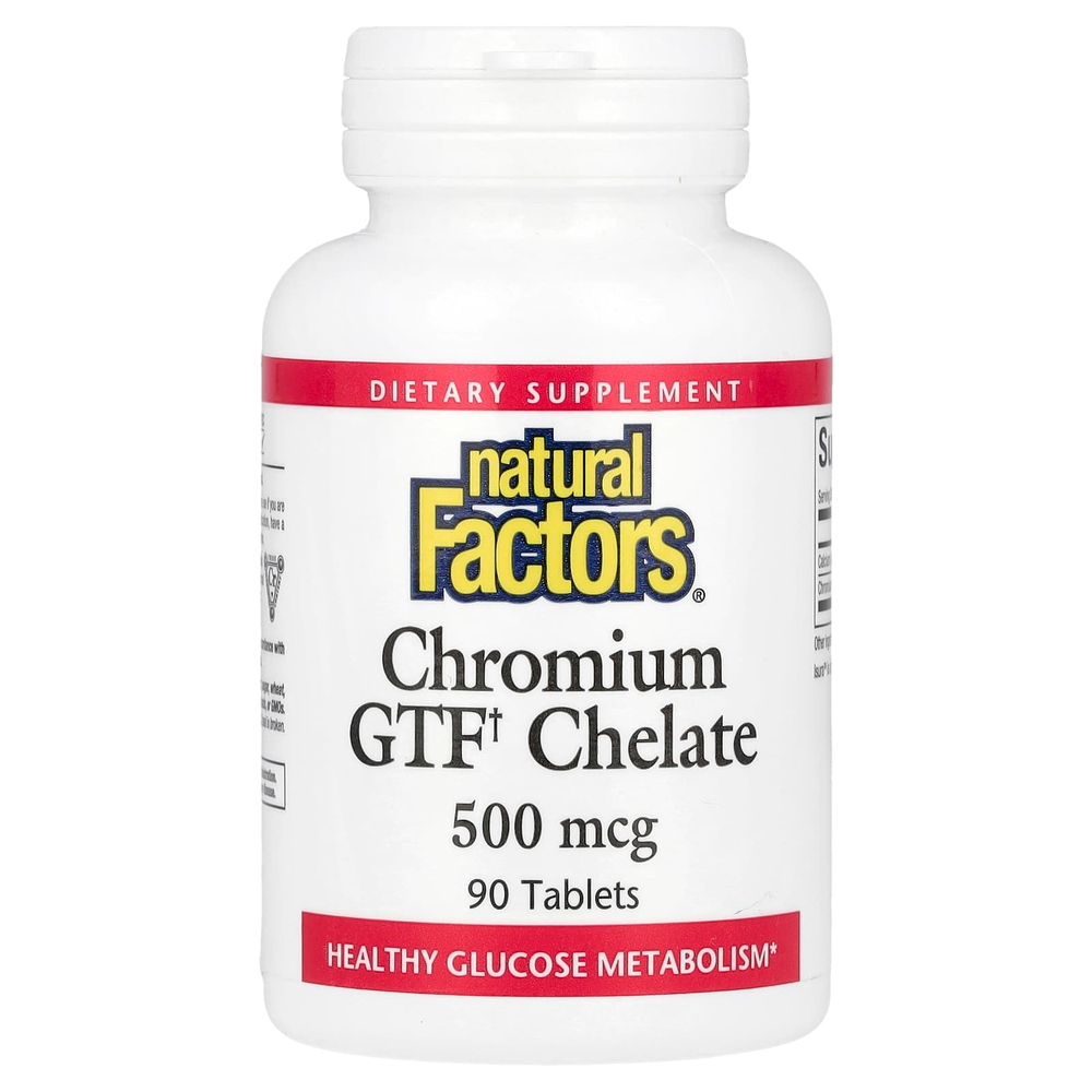 Natural Factors, хелат хрома ФТГ, 500 мкг, 90 таблеток